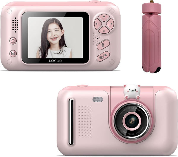 Kids Digital Photos & HD Video Camera + Selfie Stick Girls Boys 32GB SD Card MP3 Player Pink/Blue Fun Child Photographer