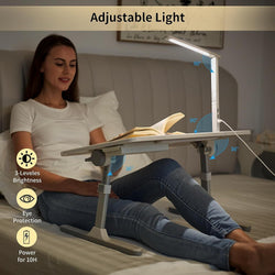 Mesa portátil + luz LED e suporte ajustável para laptop com gaveta para sofá-cama, leitura ou estudo