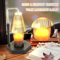 Candle Warmer Dimmable with Timer Scented Wax Melting Table Lamp Height Adjustable For Jar Held Candles For Home Decor Amber Glass Style with Black Base