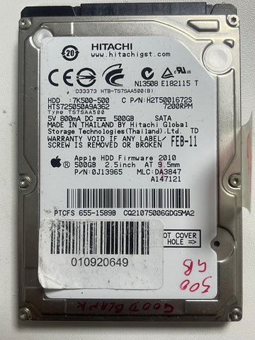 HGST Apple Disco Rígido 655-1683C MacBook Pro 13” 15” A1278/A1286 2,5" 500GB SATA 9,5mm HDD