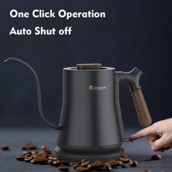 Designer Gooseneck Pour Over Electric Cordless Compact Kettle Rapid Fast Boiling Wood/Black with Auto Shut Off