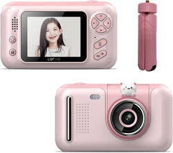 Crianças fotos digitais e câmera de vídeo HD + bastão de selfie meninas meninos 32GB cartão SD MP3 player rosa/azul divertido fotógrafo infantil