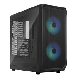 Fractal Design Focus 2 RGB (Black TG) Gaming Case w/ Clear Glass Window, ATX, 2 RGB Fans, RGB controller, Mesh Front, Innovative Shroud System