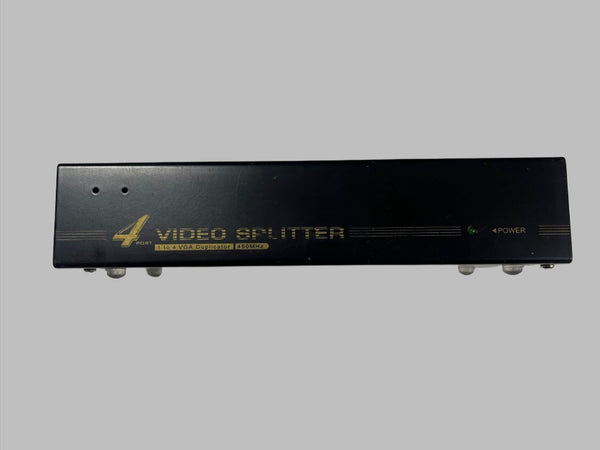 4-Port VGA Video Splitter Computer Monitor Screen Display Duplicator Adapter PSU incl. USED Black