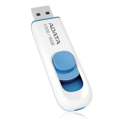 ADATA 16GB C008 USB 2.0 Memory Pen, Retractable, Capless, White