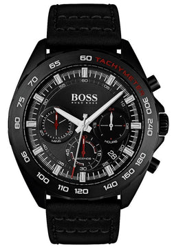 Genuine HUGO BOSS Gents Designer Intensity Watch Black Leather Strap 1513662 Mens Analogue Quartz Movement Chronograph Sports