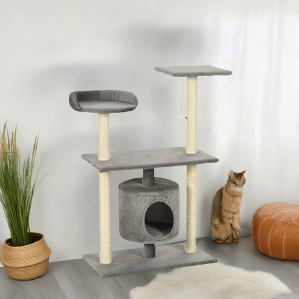 VidaXL Cat Kitten Corda de sisal Postes para arranhar para animais de estimação brincar e esconder casa na árvore de 95 cm 