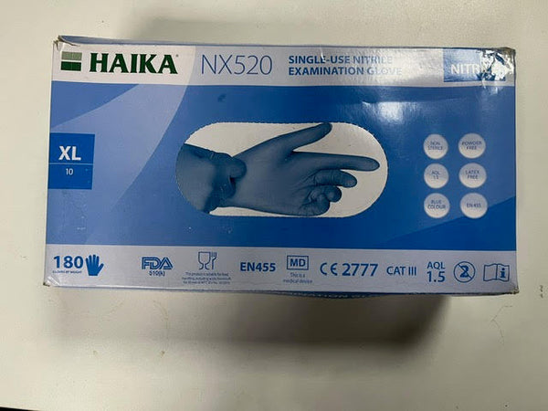 Haika NX520 Nitrile 180 Disposable Blue Examination Extra Large Size 10 XL Gloves Powder-Free