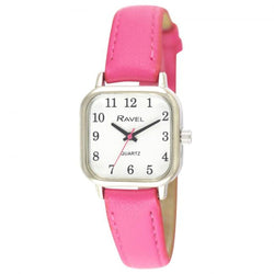 Ravel Ladies Cushion Shaped Brights Leather Strap Watch  Bright Pink Women's Watches
