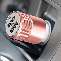 Rose Gold Dual Car Charger USB 2.1A Twin Socket Cigarette 12V Adapter FX Powabud Fast Charging 5V