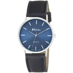 Ravel Mens Classic Strap Watch Black / Silver / Blue Watch R0129.06.1 Gents Watches