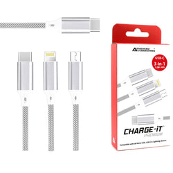 AA CHARGE-iT Premium 3 in 1 Cables USB-C To 8 Pin/USB-C/Micro USB Charging Smartphone Tablet Sync Cable