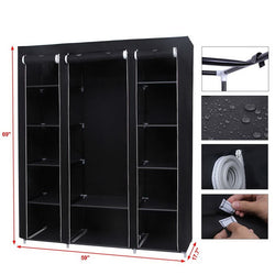 Portable Clothes Closet 69” Wardrobe Storage Organizer Extra Strong Black Fabric Non-Woven Quick and Easy to Assemble