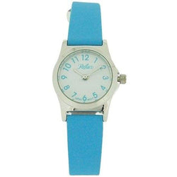 Reflex Watch Ladies White Dial Silver Tone Metal Wristwatch Aqua Blue Strap Girls Womens Pretty Dainty Design