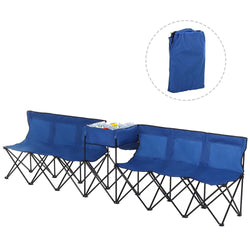 6 Seat Camping Bench Folding Portable Outdoor Sports Football Seat & Cooler Bag (Blue)