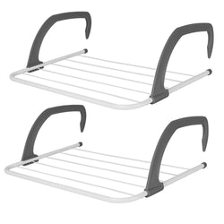 2x Over Radiator Clothes Hanger Drying Wet Washing Line Rack Pair Laundry Dryers Grey AS-87846 Airer Set 117138