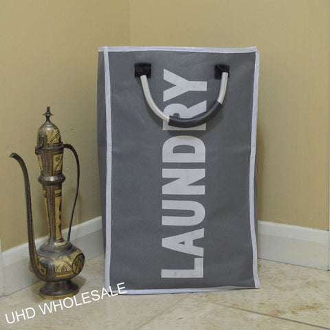 Single Laundry Bag Clothes Washing Basket Polyester with Metal Handles Dark Grey