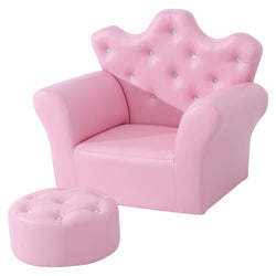 Childrens Kids Armchair Sofa Set Princess Pink PU Leather Seat Chair & Footstool Bedroom Throne