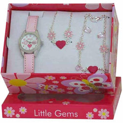 Ravel Little Gems Hearts and Flowers Watch, Necklace & Bracelet Set R2214N - CLEARANCE NEEDS RE-BATTERY