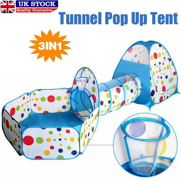 3in1 Kids Play Tent Baby Tunnel Ball Pit Soft Toy Playhouse Infant Fun Zone Area