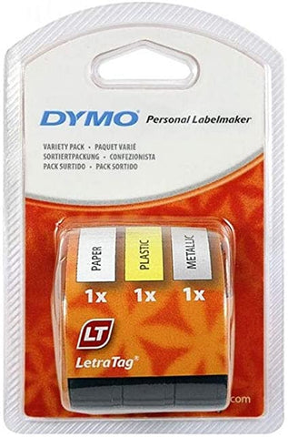 DYMO LT Labels Paper, Plastic and Metallic Labels for LetraTag Label Makers, 12 mm x 4 m Rolls, Self-Adhesive