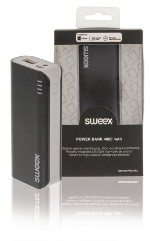 Banco de potência portátil Sweex 4000 mAh USB preto SW4000PB002BL