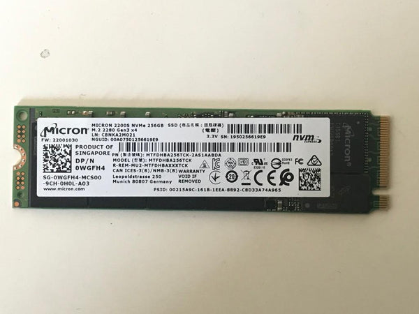 Micron 2200S NVMe 256GB SSD M.2 2280 Solid State Drive 0WGFH4 Dell Laptop Internal MTFDHBA256TCK