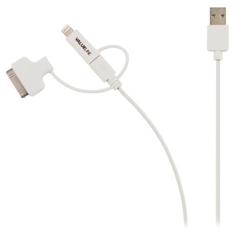 Valueline 3 en 1 cable cargador Micro USB blanco iPod 30pin iPhone adaptador Lightning