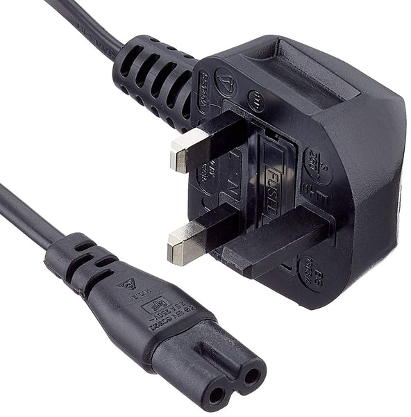 Playstation/Xbox/Stereo AC Power Cable Figure 8 (1.5m) 13Amp (Black) UK 3 pin Plug Mains Lead