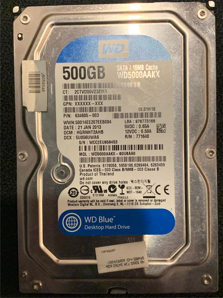 Unidad de disco duro interna WD5000AAKX PC 500GB 3.5" Caviar Blue SATA HP 636929-001