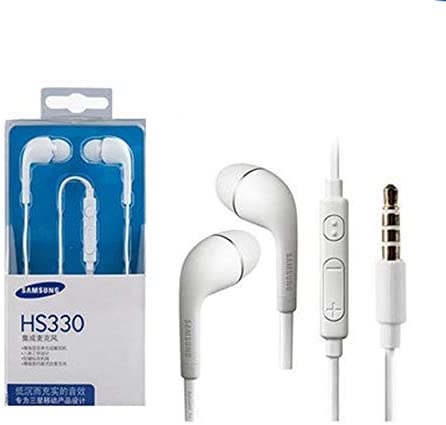 Fones de ouvido intra-auriculares Samsung HS-330 originais e genuínos com controle remoto integrado e microfone em linha - branco