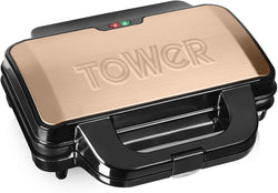 Tower T27013RG Sandwichera de llenado profundo, control de temperatura automático, placas de llenado profundo antiadherentes, oro rosa 